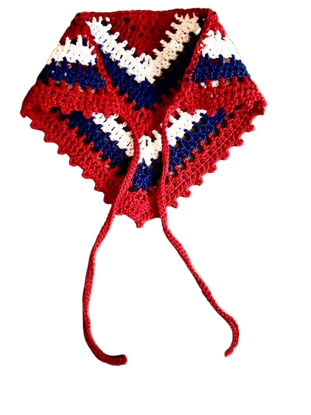 Handmade Crochet Bandana in Patriotic Red White & Blue 100% Cotton
